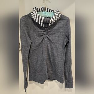 Lululemon Athletica•Charcoal Gray Cowl Neck Sweater with Striped Lining. Sz 4